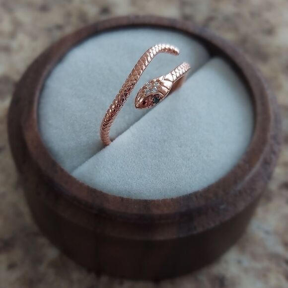 Rose Gold Plated Sterling Silver Snake Ring - Picture 5 of 10